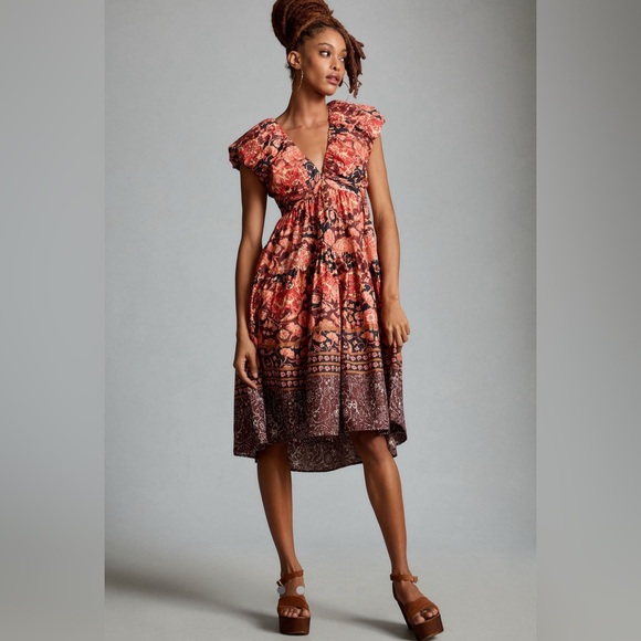 Anthropologie Dresses & Skirts - Anthropologie Printed V Neck Babydoll Dress